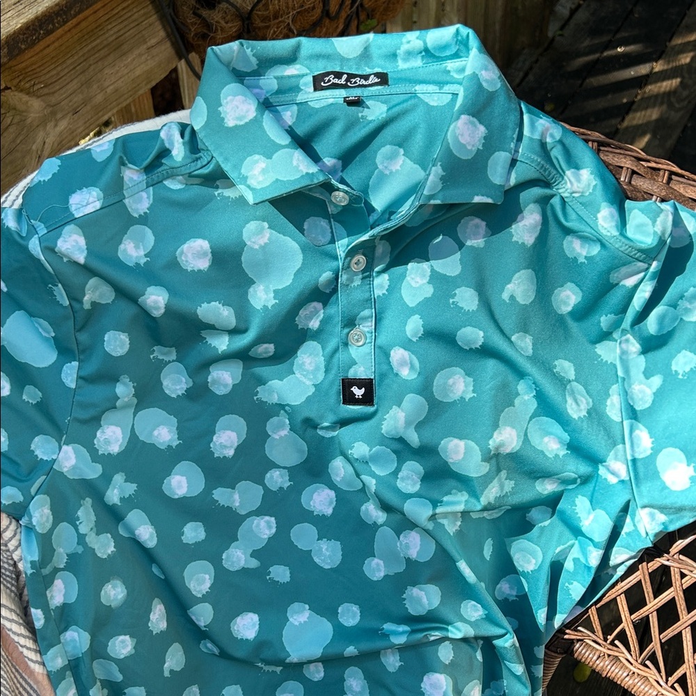 Bad Birdie Men's Aqua and White Polo Golf shirt. Size M